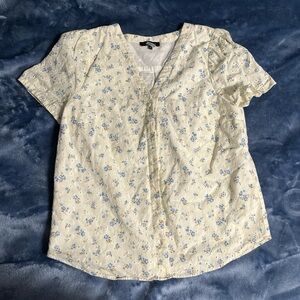 1. State Cream and Blue Floral Blouse